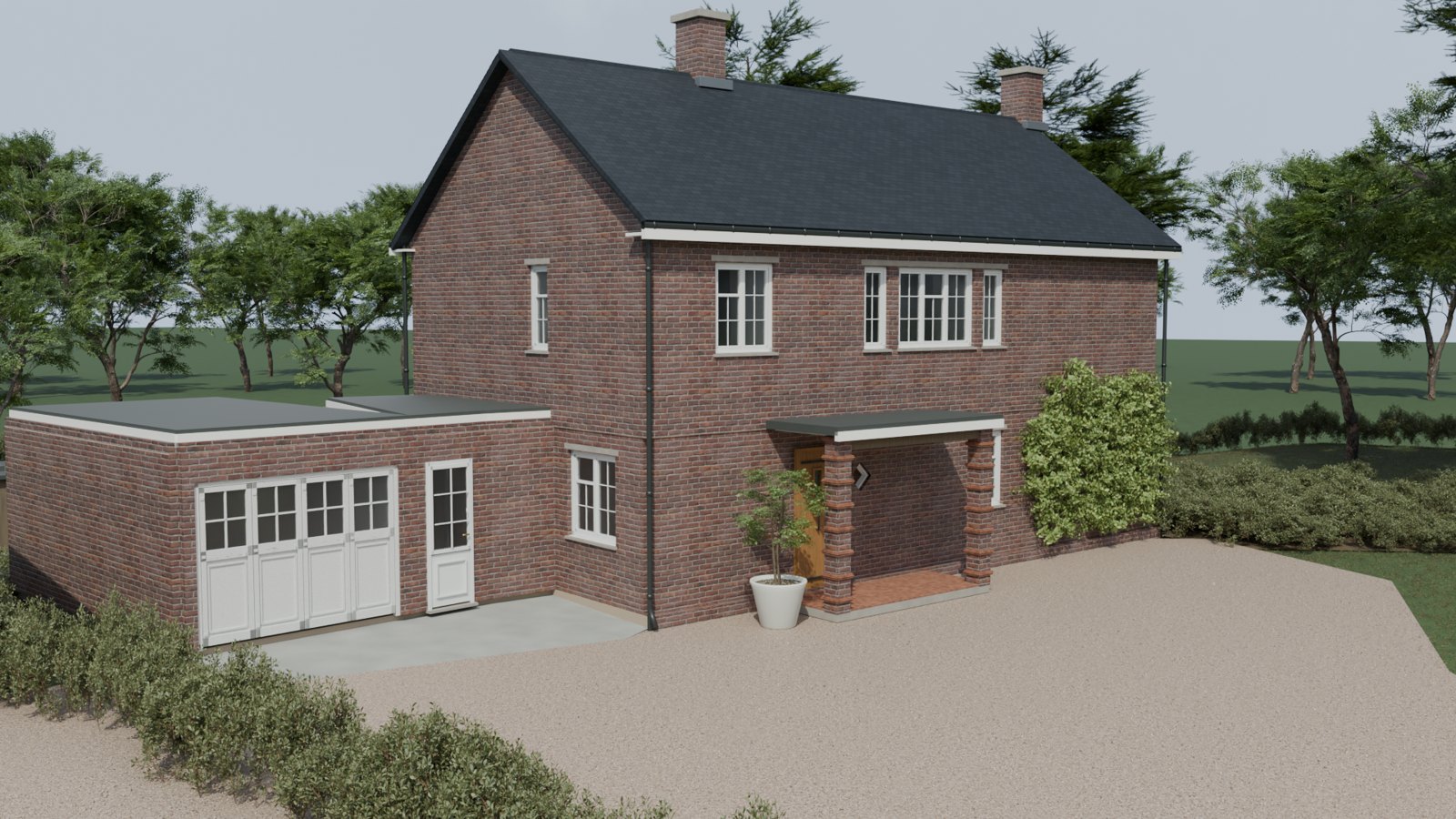 The model of Little Meadow, with brick walls, porch and garage
